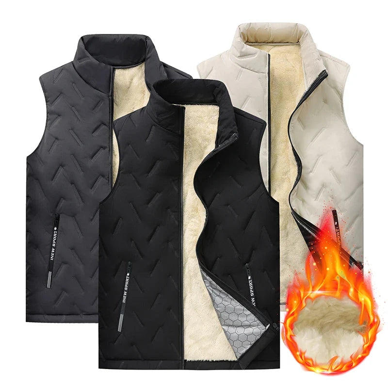 Unisex Large Size Lamb Velvet Fleece Lined Thickened Warm Vest Casual Fashion Collar Jacket M-7XL Couple Style Topwear