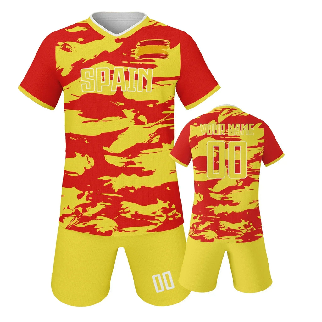 Spain Custom Soccer Jersey Sets Football Kit Kids Training Outfit Club Personalized Name Number Soccer Uniform for Boys ＆ Girls