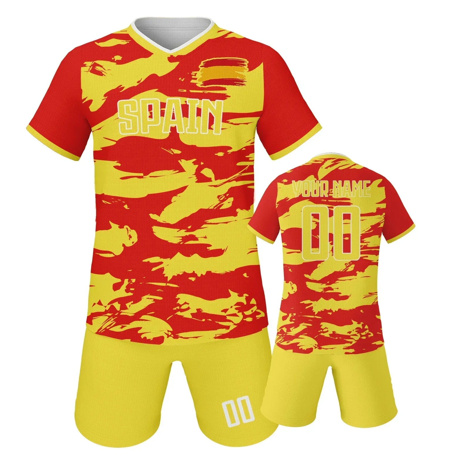 Spain Custom Soccer Jersey Sets Football Kit Kids Training Outfit Club Personalized Name Number Soccer Uniform for Boys ＆ Girls