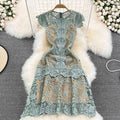 Retro Court Sle round Ne Fly Sve Slimming Soluble Hook Flower Hollow A-Line Dr Summer New Arrival Women's Faion