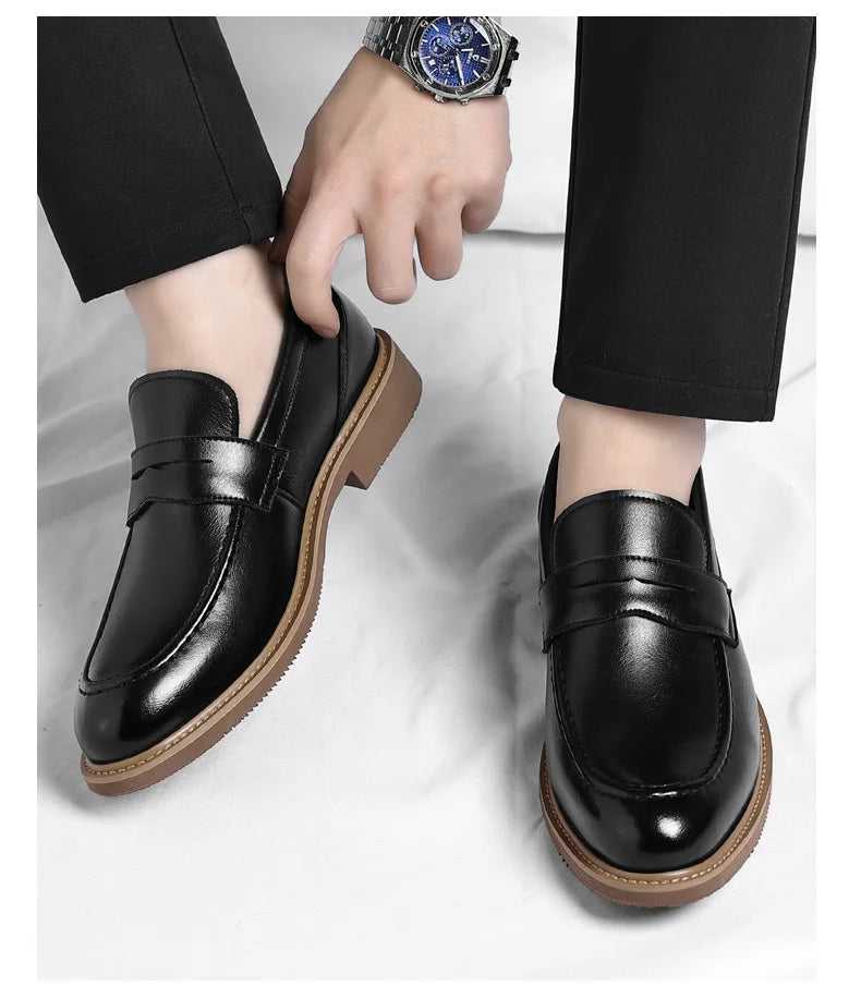 British Style Business Casual Shoes for Man Spring Autumn New Designer Leather Shoes Male Solid Color Men's Dress Elegant Shoe