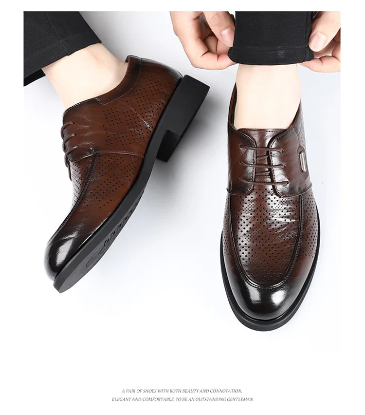 Men's Summer Breathable Leather Shoes Comfortable Soft Bottom Hollow Design Business Formal Derby Shoes British Style-SJ551-1