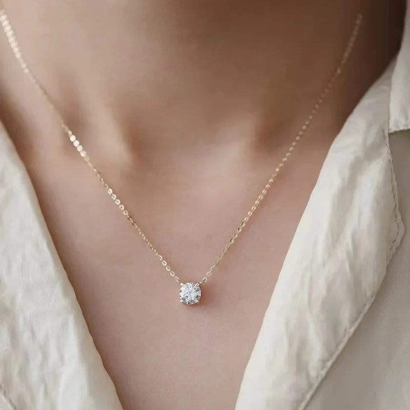 S925 Pure silver 18k gold pendant Multi-functional single diamond necklace with six claws Zircon necklace for women  gift