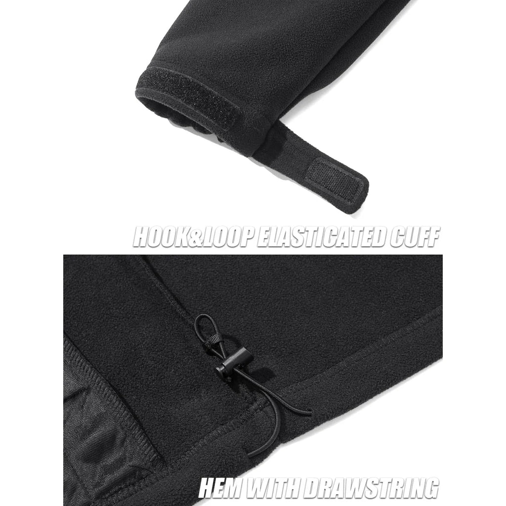Men's Thermal Warm Fleece Jacket Stand Collar Full Zip Windbreaker Multiple-pockets Outerwear Working Hiking Coat