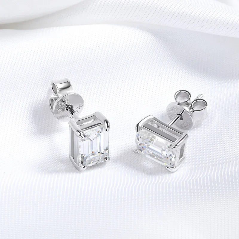 0.5-2CT Emerald Cut 18k Plated Moissanite Stud Earrings for Women Classic Bride 925 Sterling Silver Earring Lab Diamond