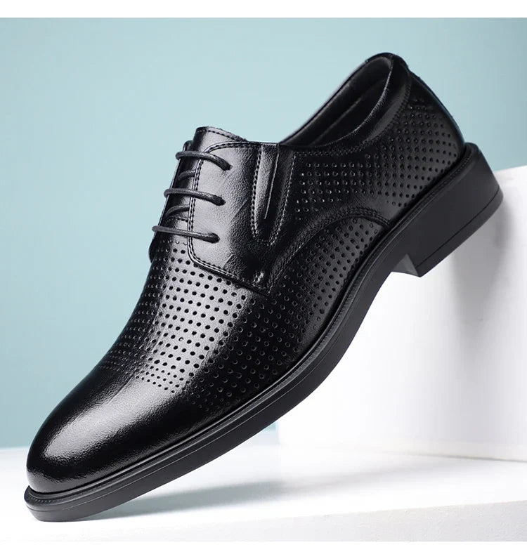 Men's Summer Breathable Leather Shoes British Style Comfortable Soft Business Formal Derby Shoes Hollow out Design-SJ6607-1