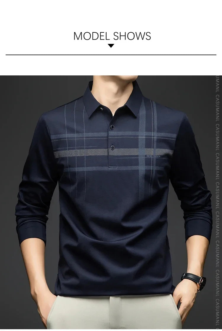 Polo T Shirt for Man 2026 Formal Business Slim Long Sleeve Tshirt Men Casual Loose Stripe Shirt for Man Designer Clothes