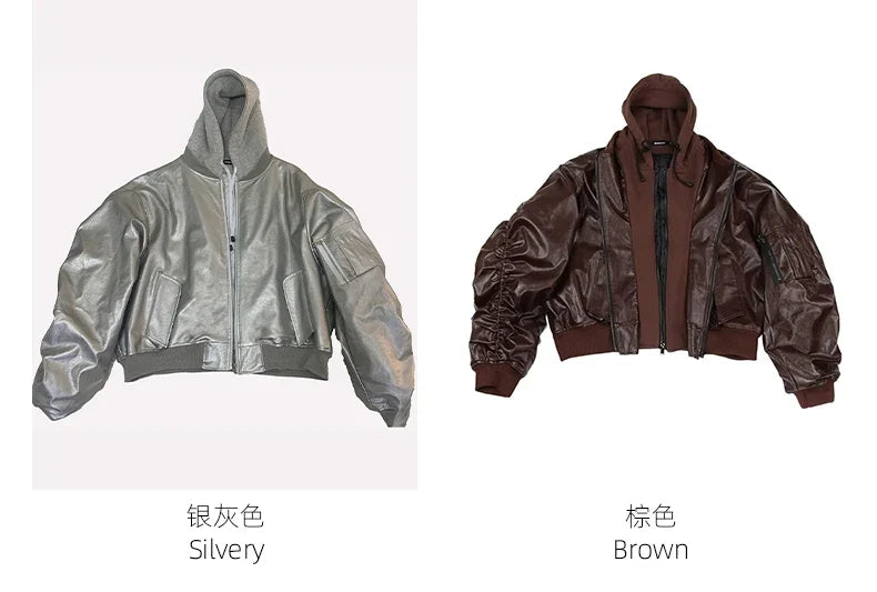 Autumn Winter Oversized Cool Black Thickened Warm Pu Leather Jacket Men Hood Luxury Designer Fake 2 Clothes