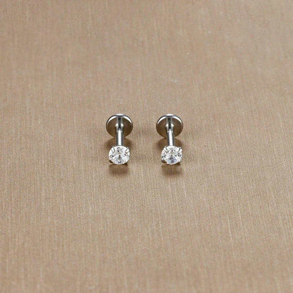 2PC Labret Tragus Stud Earrings 16G Surgical Stainless Steel CZ Crystal  Monroe Helix Cartialge Conch Medusa Lip Body Piercing