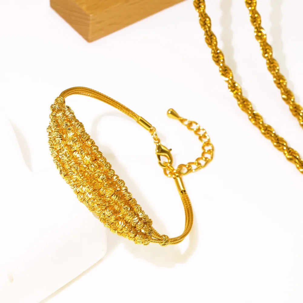 Exquisite Brazilian Gold Plated Wedding Jewelry Set Hight Quality Copper Beads Necklace Multi Layered Bracelet C Earring