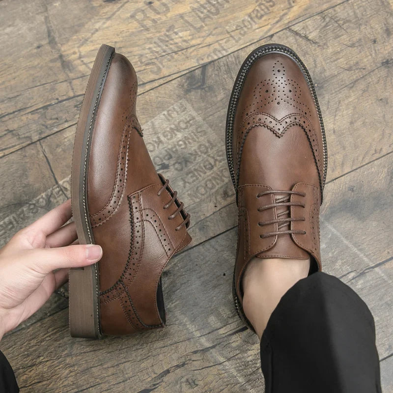 Handmade Mens Wingtip Oxford Shoes Grey Leather Brogue Men's Dress Shoes Classic Business Formal Shoe for Men Chaussure Hommes
