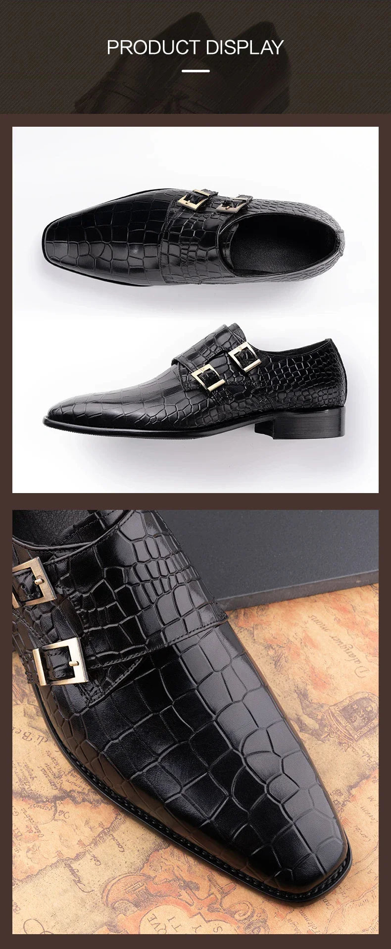 Men's Genuine Leather Dress Loafers Handmade Double Buckle Monk Slip-On Shoes for Party & Formal Wear Fashion& Men's Footwear