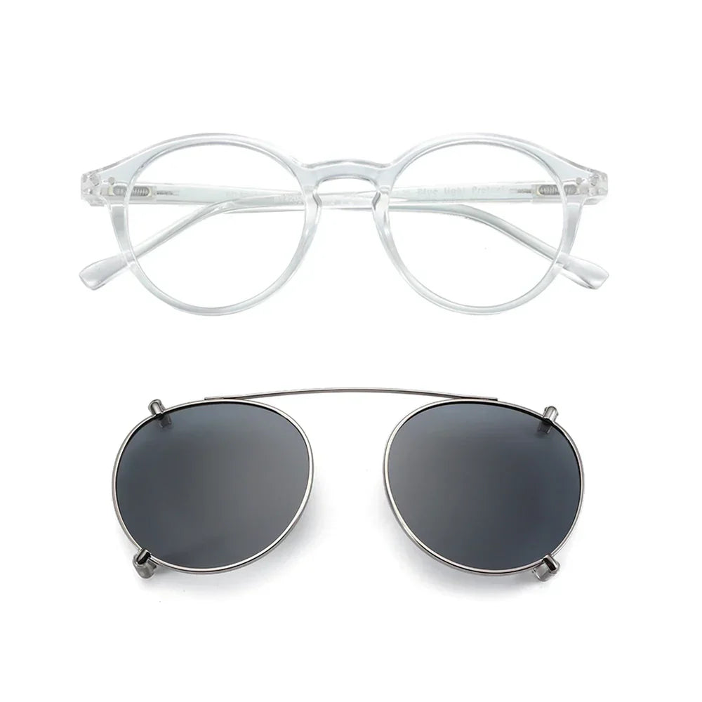 Steampunk Style Glasses (Anti Blue Light Blocking Eyewear) + Clip Lenses（Polarized Sunglasses Clips）for Women Men