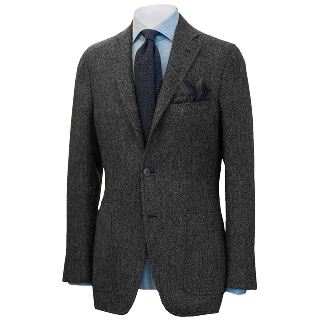 Men's Suit Herringbone Blazer Prom Tuxedos Wool Tweed Single Breasted Formal Bussiness/Wedding Jacket（Only Coat）