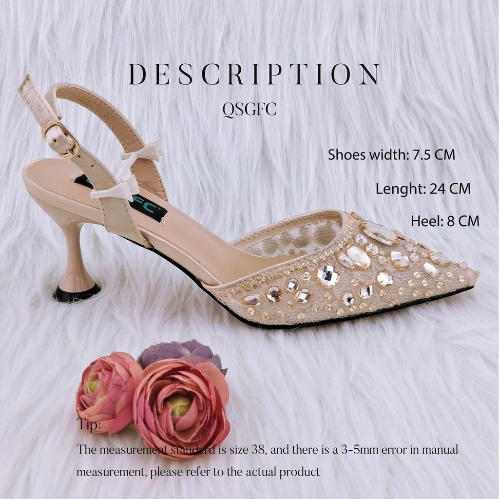 Lace And Big Rhinestones Are Sexy Shoes And Bag  Beautiful And Mature Style Shoes