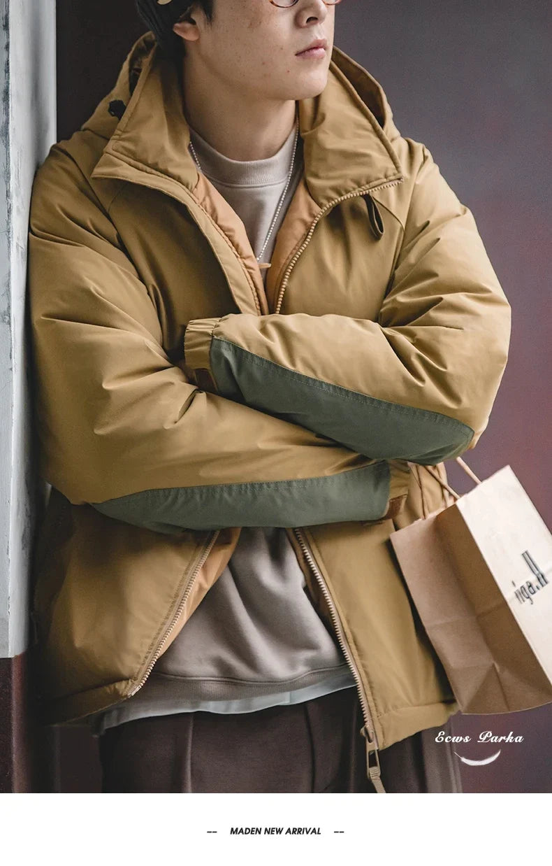 Hooded Down Jacket for Men Winter Thickened Matte Glossy Fabric Parka Outdoor Warm Coat Versatile Outerwear Black Jacket