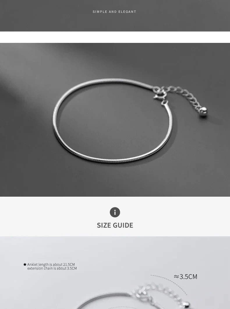 Hight Quality 100% 925 Sterling Silver Fashion Classic Snake Chain Bracelet Anklet Link for Women Fine Jewelry Bijoux