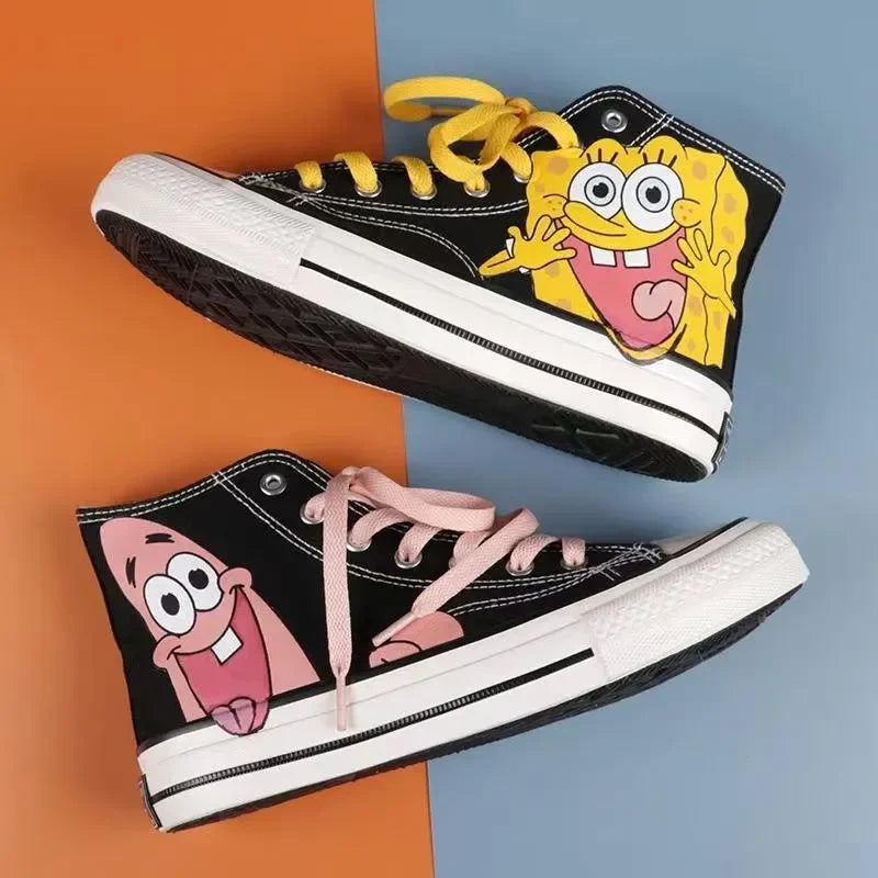 Summer new student Spongebob Squarepants High top canvas shoes cute girl cartoon street sneakers