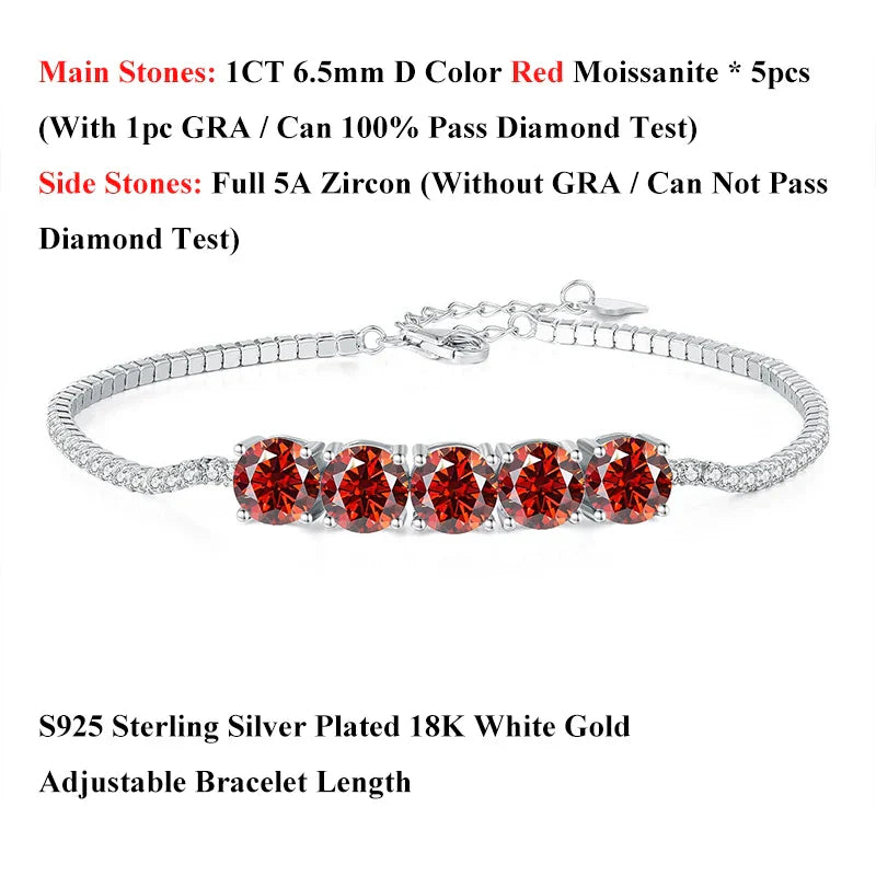 Pink Blue Green Moissanite Diamond Link Bracelet 6.5mm 5cttw for Woman 925 Silver Plated 18K Adjustable Chain Bracelets