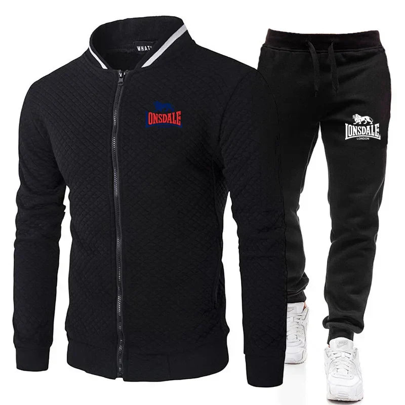 Spring and Autumn Men's Fashion Street Stand up Collar Set Jacket, Outdoor Casual Pocket Zipper Men's Baseball Set