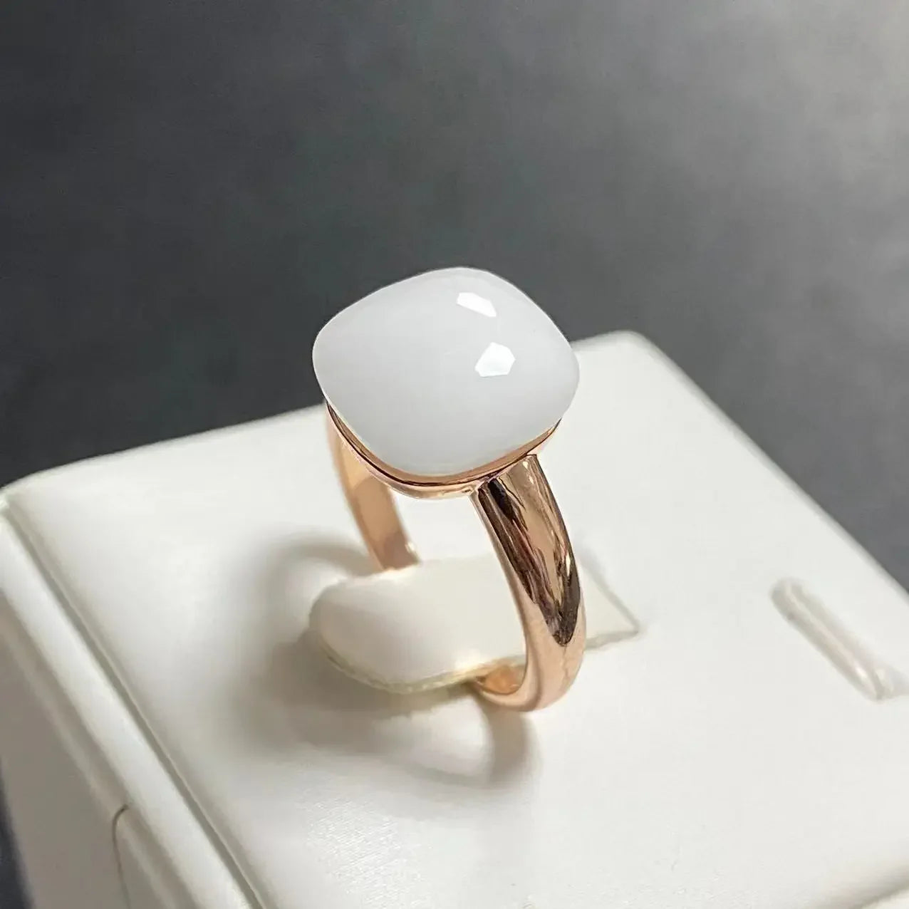 Trendy 12.6mm Flat Rose Gold Ring 35 Candy Colors Green Amethyst Turquoise Crystal Jewelry Gift for Women