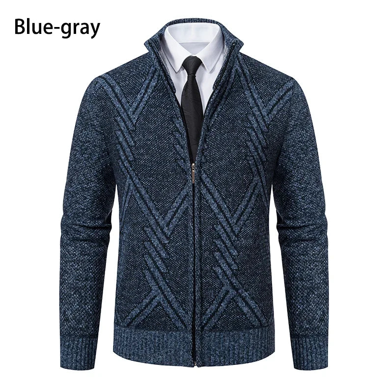 Men's Knit Cardigan Autumn Winter Sweater Coat Man Clothes Brown Blue Luxury Brand Button Fleece Lined Male Knitting Jackets