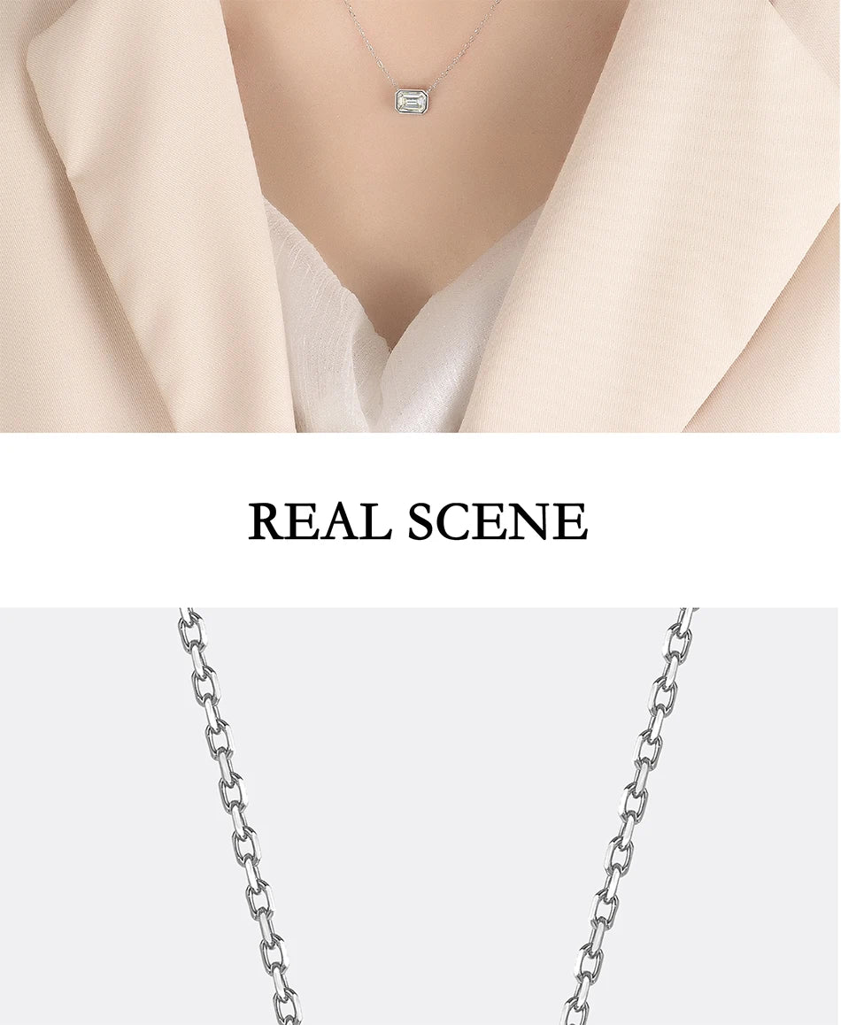 1CT Moissanite Necklace for Women S925 Pure Silver Emerald Cut Laboratory Diamond Pendant Fashion Party High-end Jewelry
