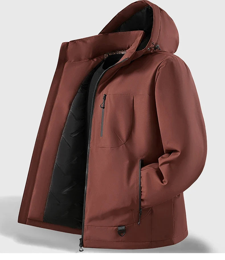 Men's Winter Warm Windbreaker Graphene Inner Waterproof Fleece Jackets Hiking Camping Climbing Skiing Thermal Rain Coat
