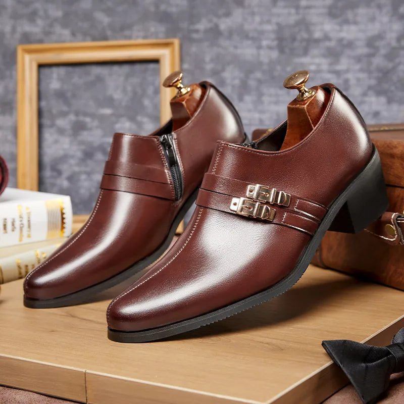 Retro Brown Men's Formal Leather Shoes – Classic Business & Wedding Footwear