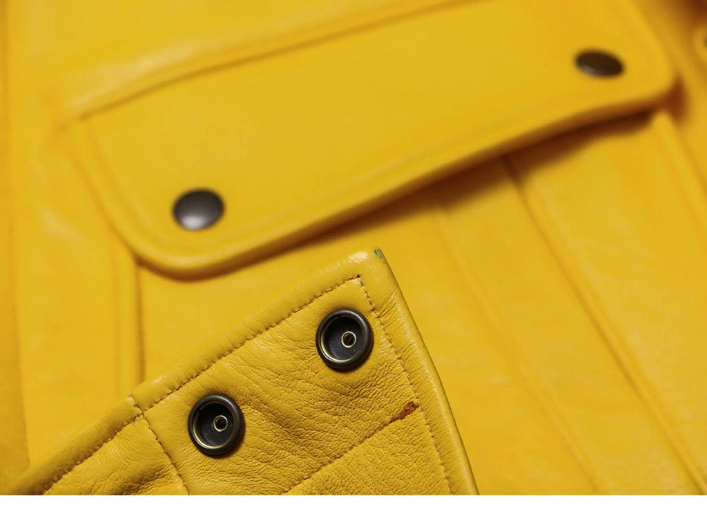 Spring Autumn Cool Handsome Short Yellow Soft Pu Leather Jacket Men Turn-down Collar Luxury Designer Clothes 2025