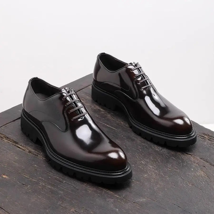 British Style Trendy Formal Business Young Commuter Shiny Oxford Groom Wedding Thick Sole Height Increasing Casual Leather Shoes
