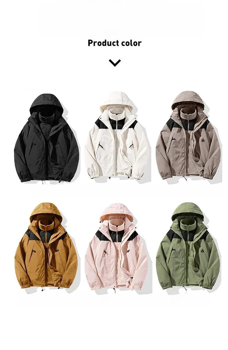 New Three-in-one Outdoor Jackets Simple Fashion Suitable Men Women Wear Waterproof Breathable Fabric Camping Skiing Warm Jacket