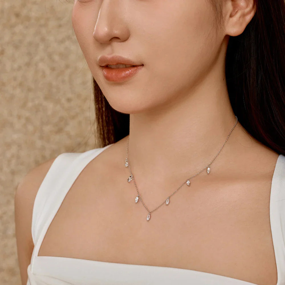 0.3carat Marquise cut Moissanite Dangling Necklace With Certificate 925 Silver Leaf Layering Charm Diamond Neckchain for Women