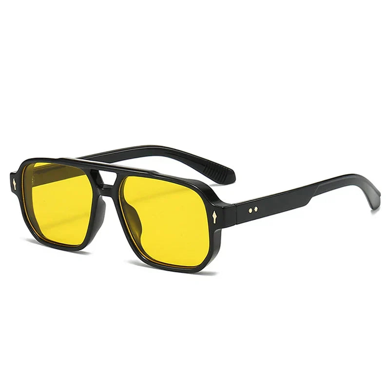 Vintage Double Bridges Men Square Sunglasses Fashion Clear Ocean Lens Eyewear Women Trending Rivets Sun Glasses UV400
