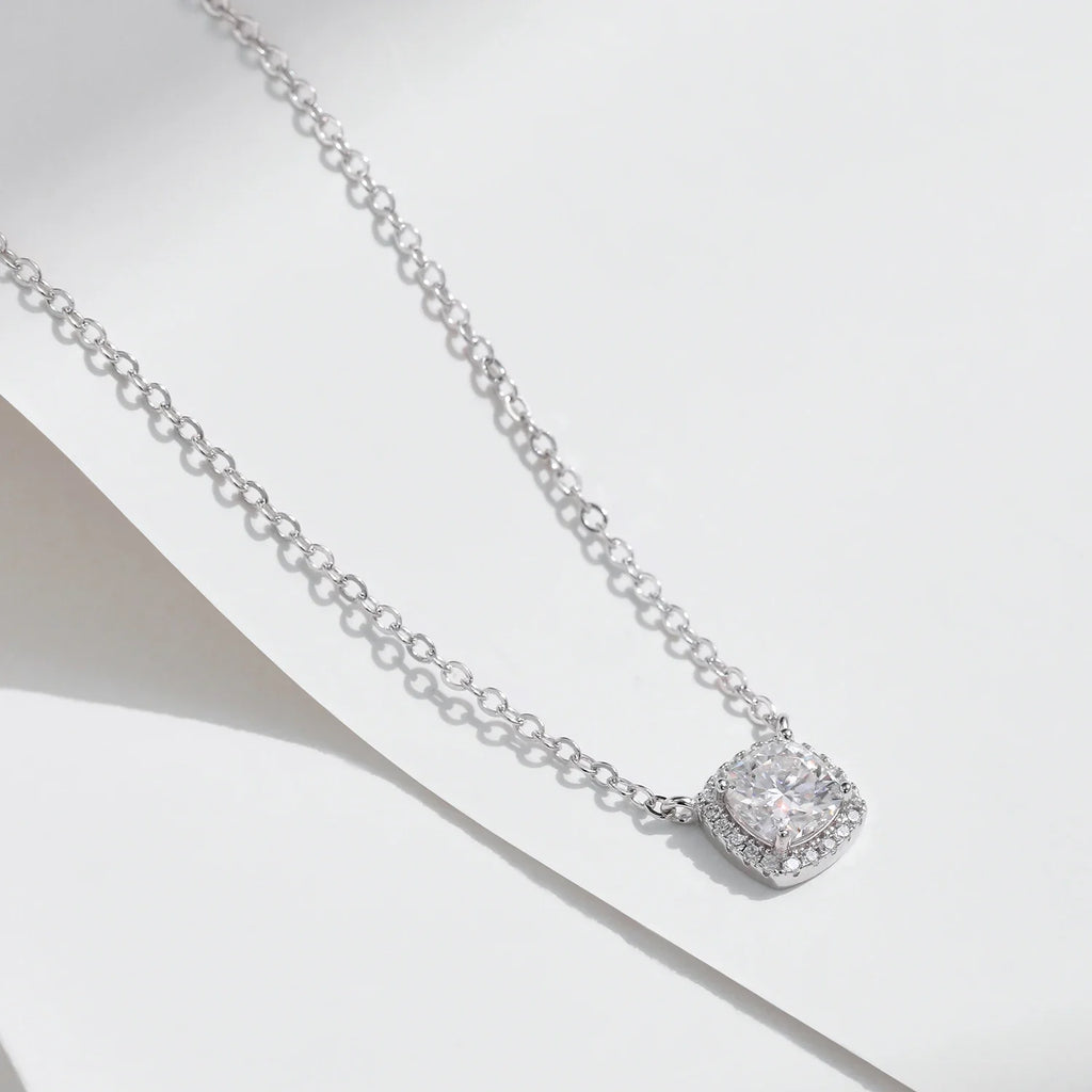 1 Carat Square Cushion Cut Halo Moissanite Pendant Necklace For Women 925 Sterling Silver Dazzling Wedding Bridal Jewelry
