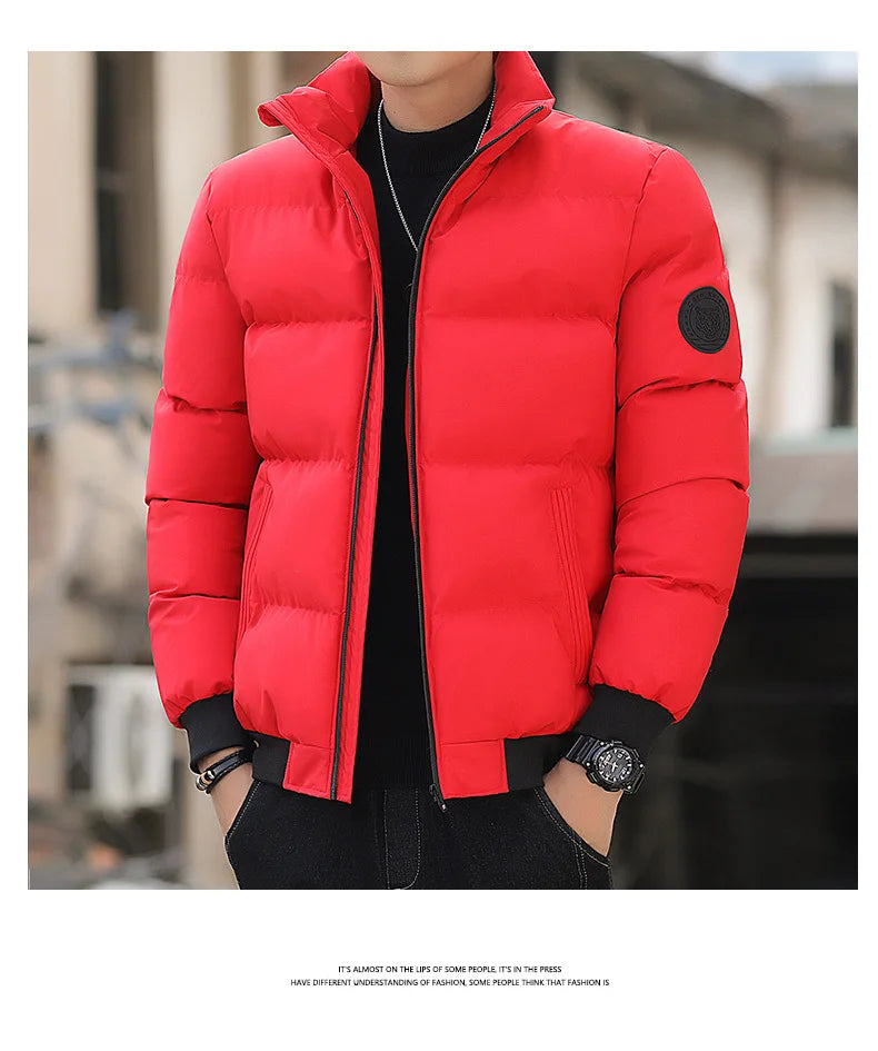 2025 Winter New Solid Color Zipper Down Jacket Thick Cotton Jacket Men Trendy Brand Casual Youth Coat Versatile Comfortable Top