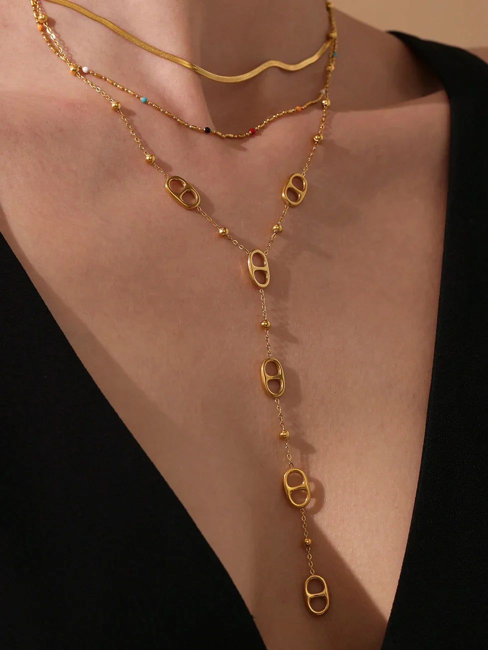Nivora Fashion Long Chain Stainless Steel Necklacs For Women PVD Real Gold Plated Metal Female Collar Party Banquet Jewelry