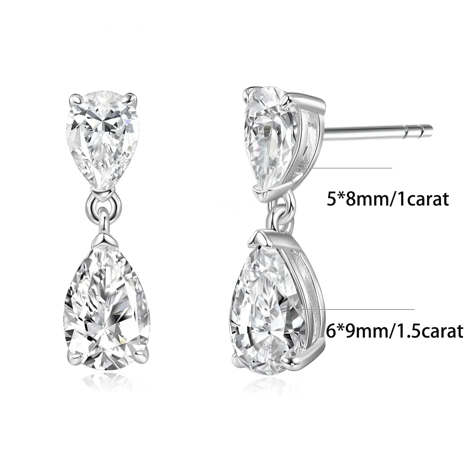 Waterdrop Moissanite Drop Earrings for Women Double Pear Cut Diamond Ear Stud 925 Sterling Silver Fine Jewelry with Certificate