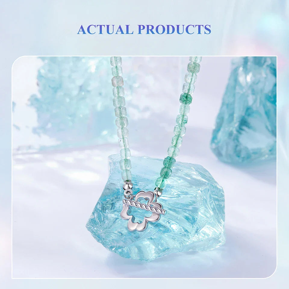Lucky Strawberry Crystal Necklace Green Quartz Beads Chain Choker Colver Pendant Necklace Trendy Healing Women Jewelry