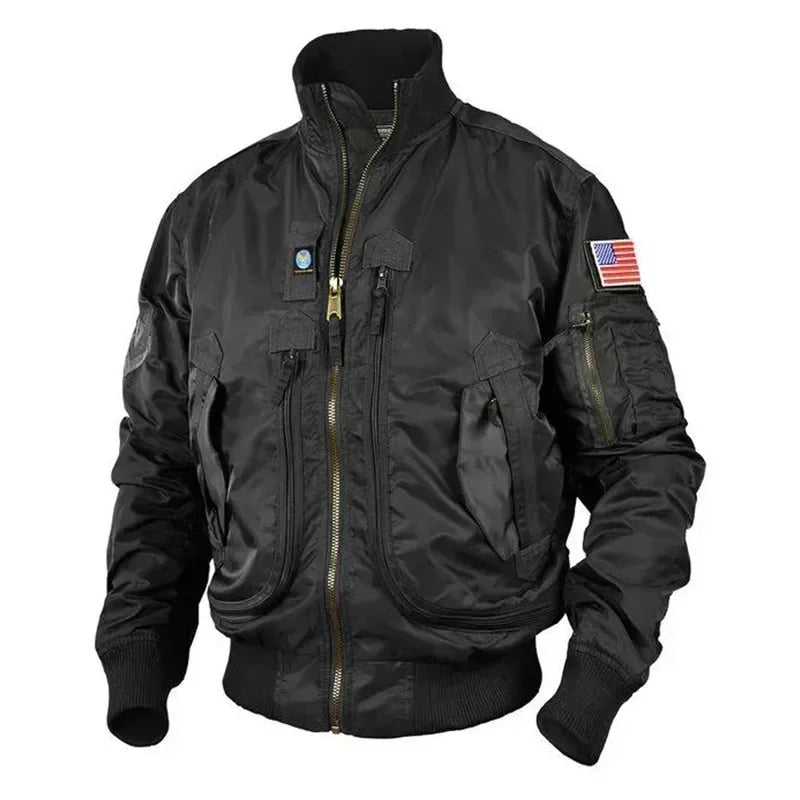 Ma-1 Bomber Jacket Men's Tactical Work Big Pocket Baseball Suit Coat Autumn Vintage Vertical Collar Windproof Motorcycle Jacket