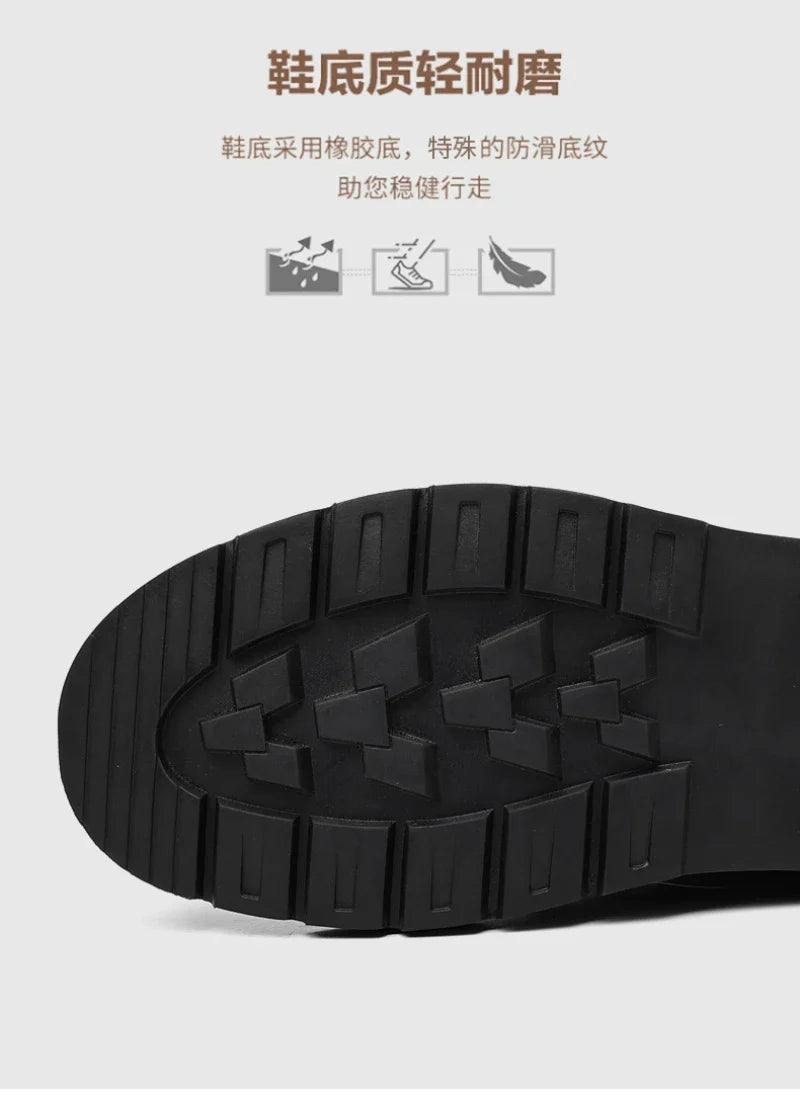Mens Black Leather Lace Up Mid Top Boots Winter Warm Formal Business Office Wedding Shoes Black Work Boots Fashionable Dad Shoes