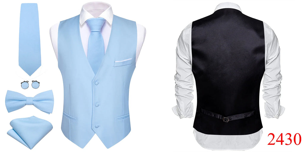Elegant Silk Vest for Men Wedding Solid Gold Green Pink Purple Red Waistcoat Tie Bowtie Set Sleeveless Jacket Suit Barry Wang
