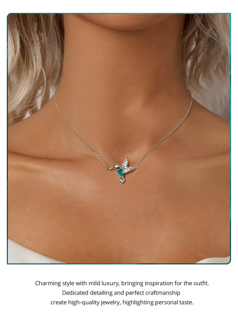 925 Sterling Silver White Gold Plated Hummingbird Necklace Bird Pendant Neck Chain for Women Party Fine Jewelry Gift