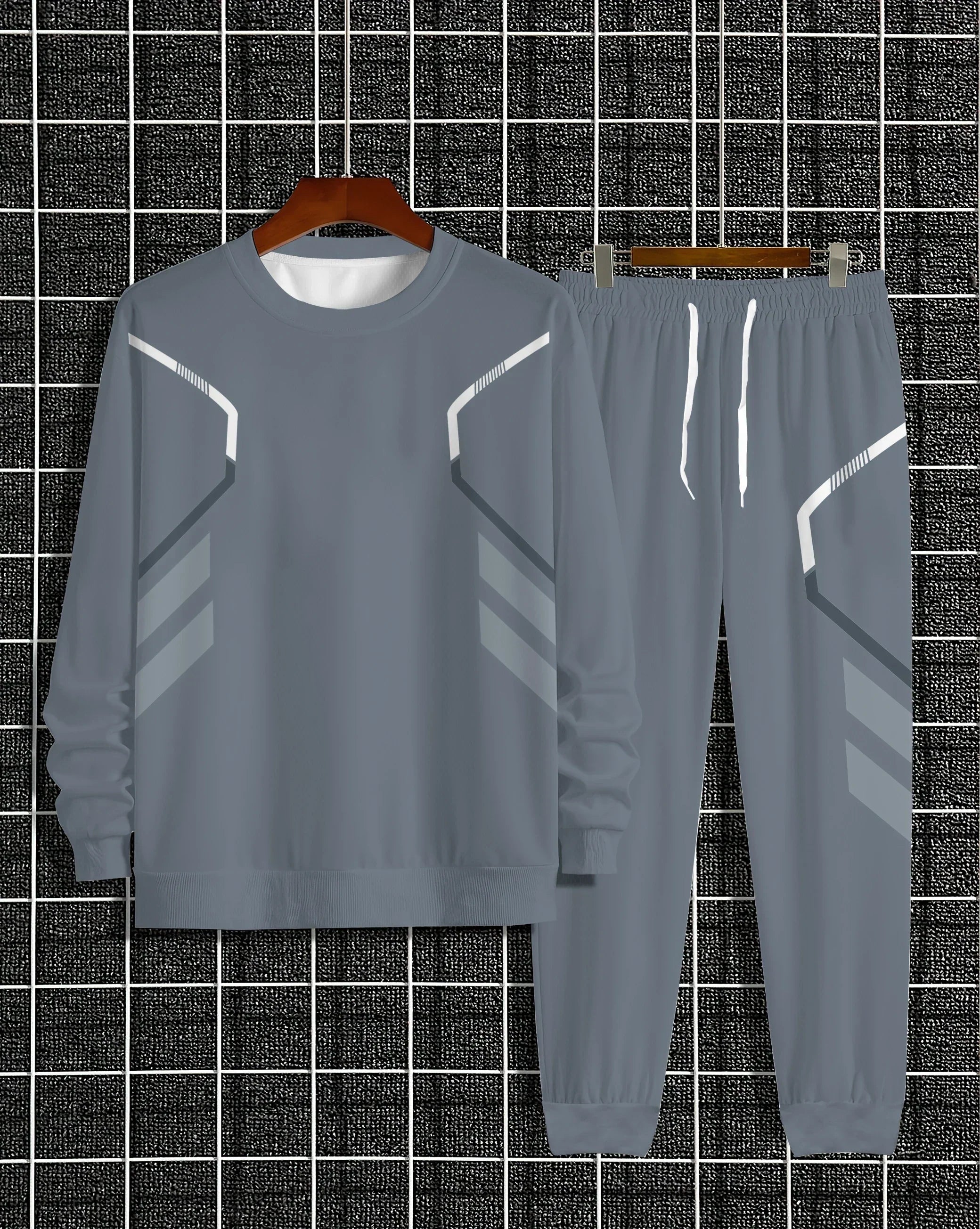The new men's round-neck sweatshirt set for Spring and Autumn 2025 features street fashion and comfort with 3D pattern printing