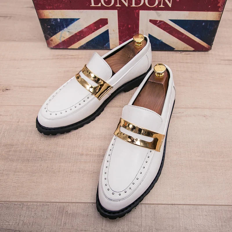 Fashion Classic Thick Sole Men's Penny Loafers Slip-On Business Dress Shoes Gentleman Metal Buckle Formal Black Shoes
