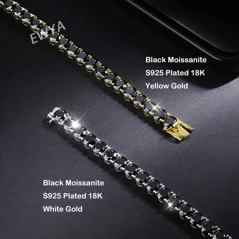 GRA Certified 3mm 0.1CT Gradient Color Black Grey White Moissanite Tennis Bracelet for Men Woman 925 Silver Link Bracelets