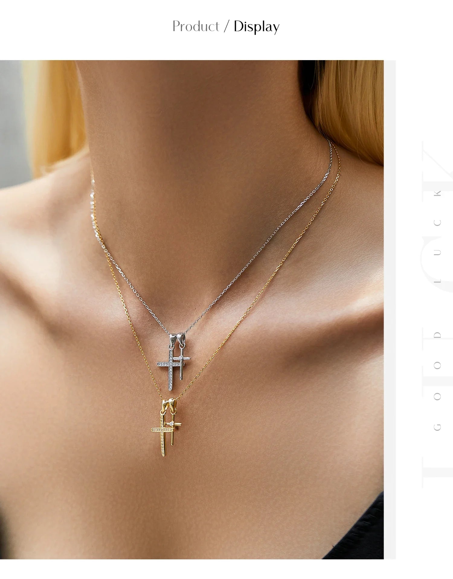 925 Sterling Silver Classic Delicate Double Cross Zircon Link Chain Pendant Necklace For Women Fine Jewelry Gifts