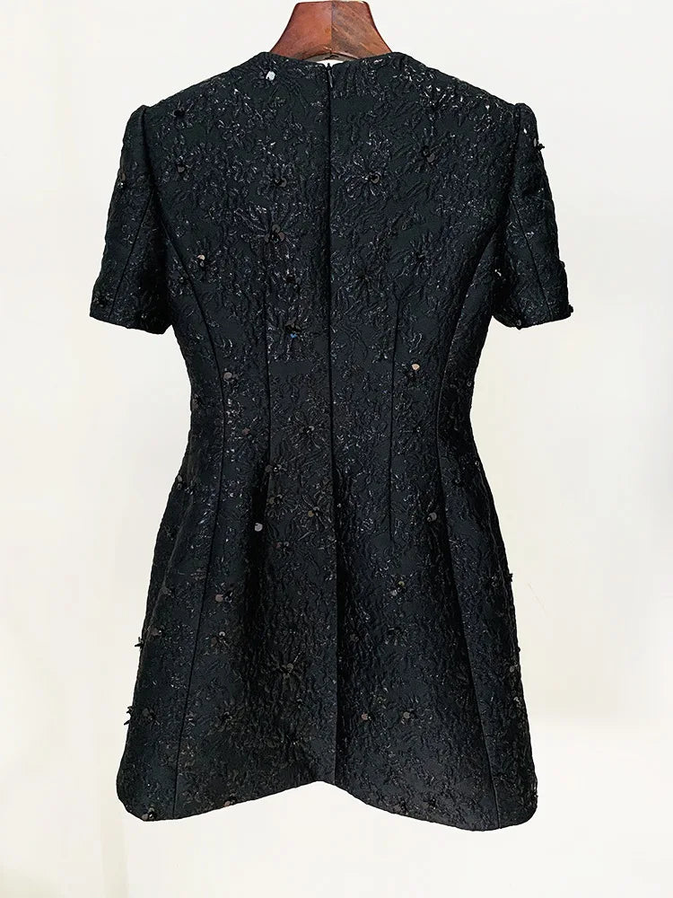Newest 2026 Designer Fashion Stylish Dress Women's Beaded Floral Jacquard Trimmed Dress