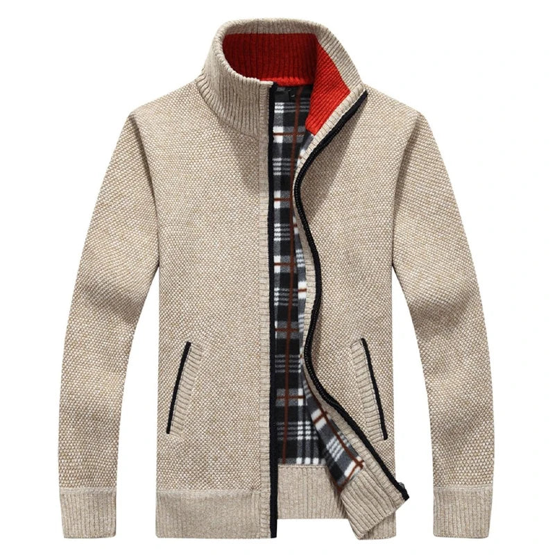 Men Plaid Cardigan V-neck Fleece Sweater Men's  Autumn Clothing Classic Cardigans Jacket Button Mens Knitting Outwear