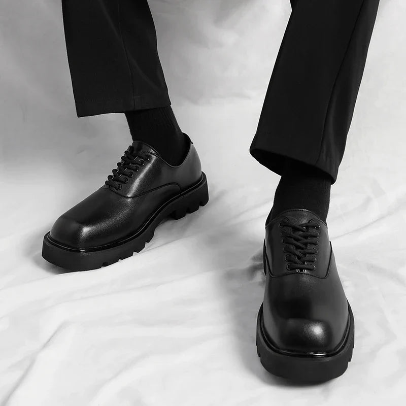 Trendy gentleman men's casual thick soled leather shoes Minimalist and versatile style Fashion Party Office Elevated Shoes